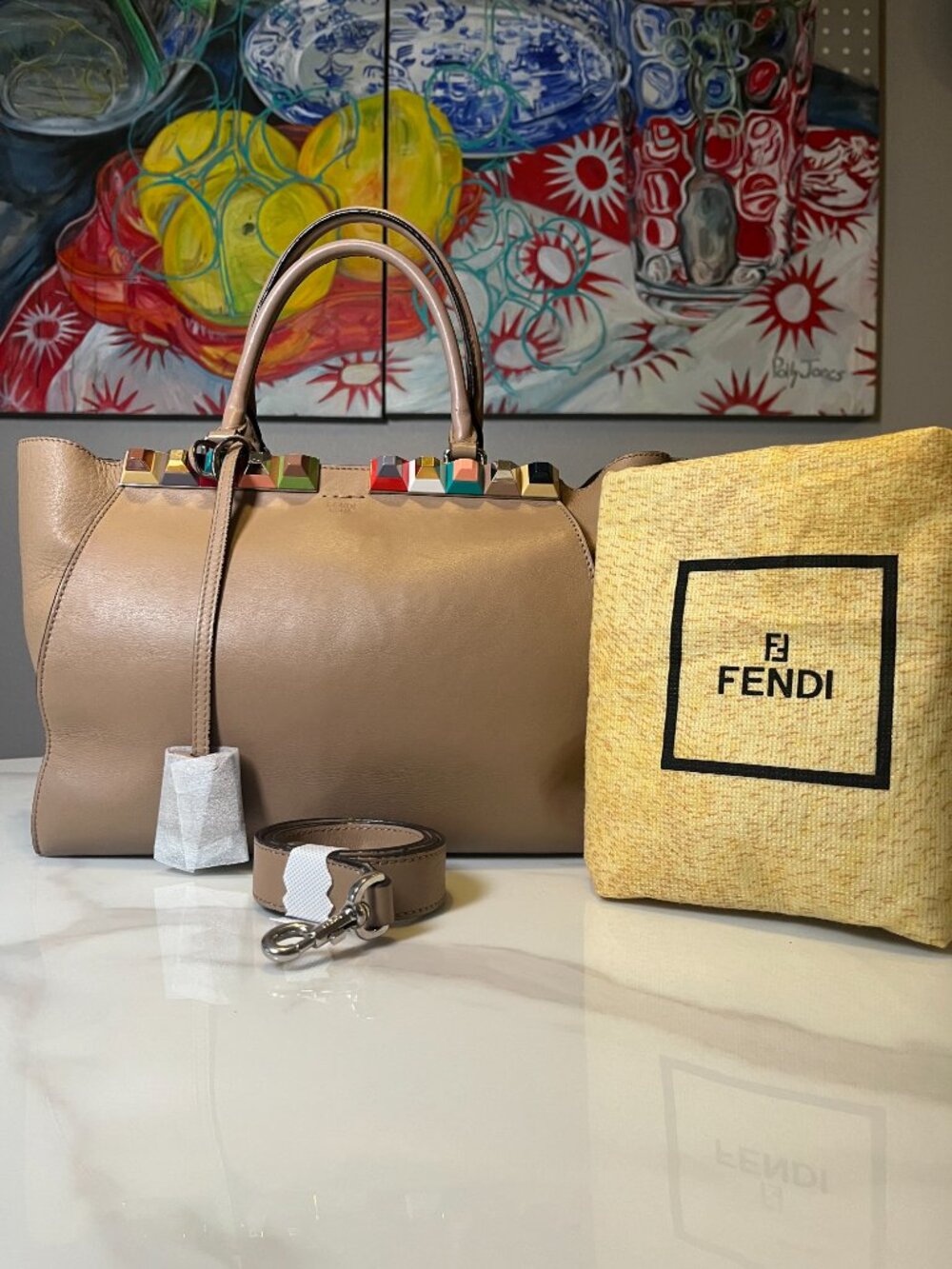 Fendi Limited Edition 3Jours Studded Leather Satchel Multicolor Studs + Dust Bag